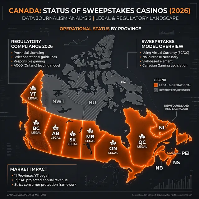 Sweepstakes casino legal Canada provinces map 2026